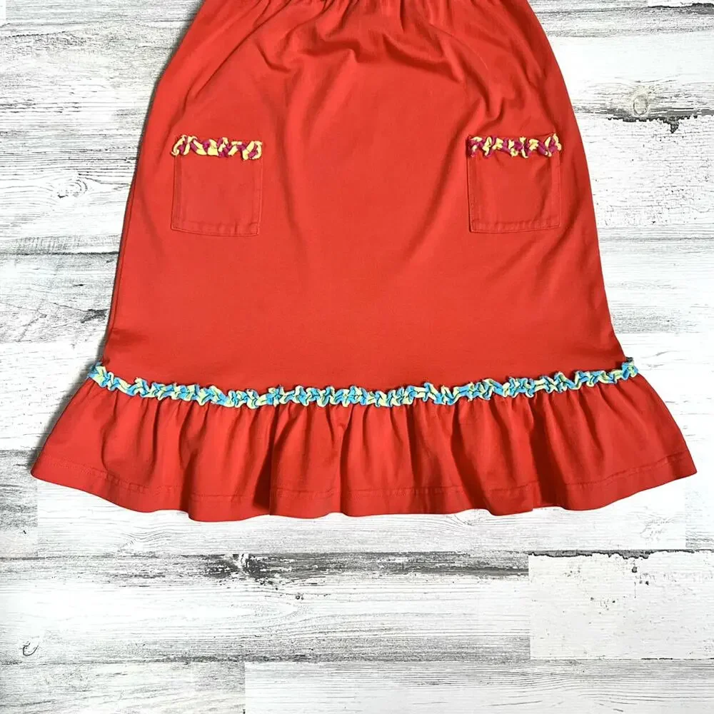Hanna Andersson Sundress Girls Size 6/7 Orange Halter Ruffle Summer